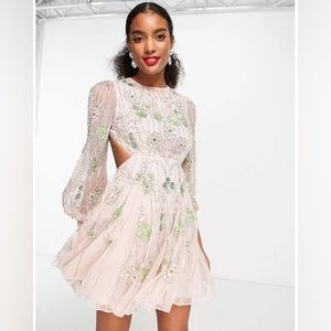 ASOS women's pink floral embellished mini dress size 6